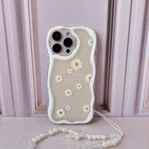 قاب شفاف طرح گل بابونه 🌼 با بند ست گوشی آیفون 15 پرو