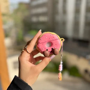 کاور ایرپاد طرح دونات صورتی سیلیکونی با آویز