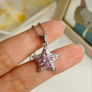 گردنبند دخترونه طرح ستاره با نگین صورتی