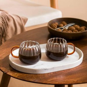 لیوان پیرکس طرح کدو دسته رنگی