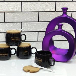 ماگ مشکی درب چوبی قاشق‌دار