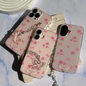 قاب Pink Flower Butterfly با آویز (کدC2116) مناسب برای iPhone 15Pro