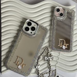 قاب Dior آینه ای دور نگین با آویز قلبی پاپیونی (کدC1989)