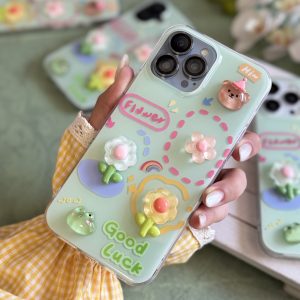 قاب گل برجسته زمینه سبز GOOD LUCK (کدC2107) مناسب برای iPhone 15Promax