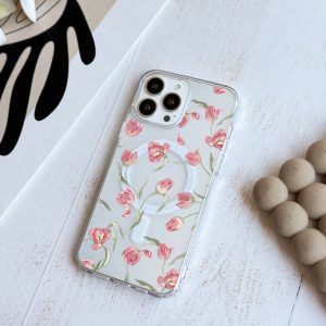 قاب موبایل iPhone 16Promax شفاف مگ سیف | پترن لاله (کد 0427)