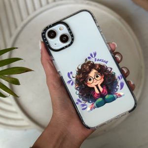 قاب موبایل Galaxy S24Ultra سفارشی شفاف | دختر مو فرفری همراه اسم (کد 0236/2)