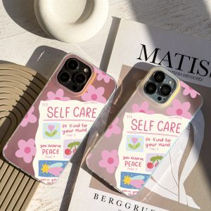 قاب موبایل iPhone 17Pro سفارشی هولوگرامی | self care (کد 0563)