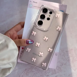قاب شفاف پاپیون صورتی برجسته گوشی سامسونگ A13 4G