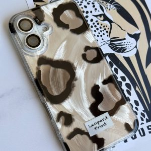 قاب پلنگی طوسی خال سیاه با آویز (کدC2287) مناسب برای iPhone 16Promax