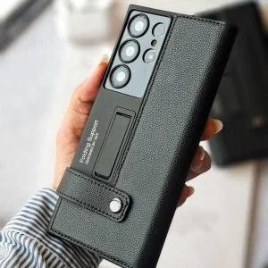 قاب GKK طرح چرم استندشو گوشی سامسونگ S23 الترا